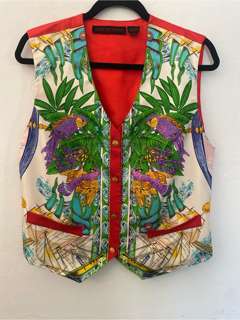 Vintage Tropical Parrot Print Vest